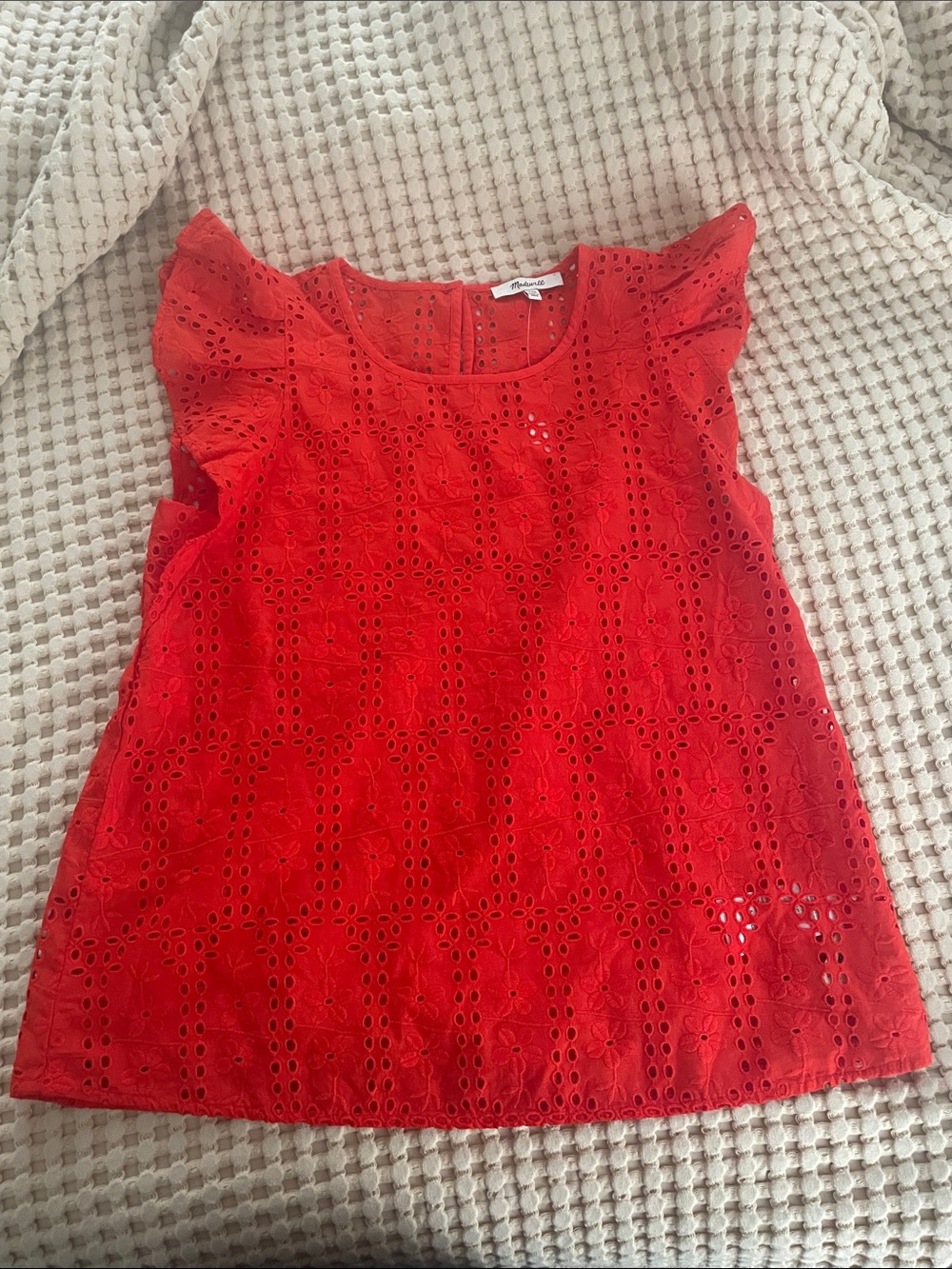 Women's Red Eyelet Ruffle Sleeve Top